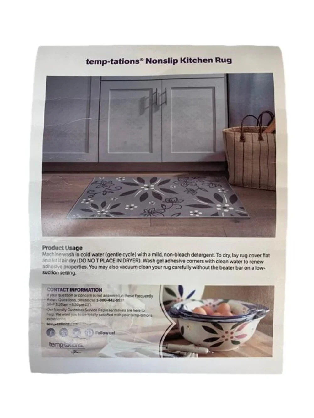Temp-tations Flower 2'x3' Washable Gel Cushioning Nonslip Kitchen Mat Blue